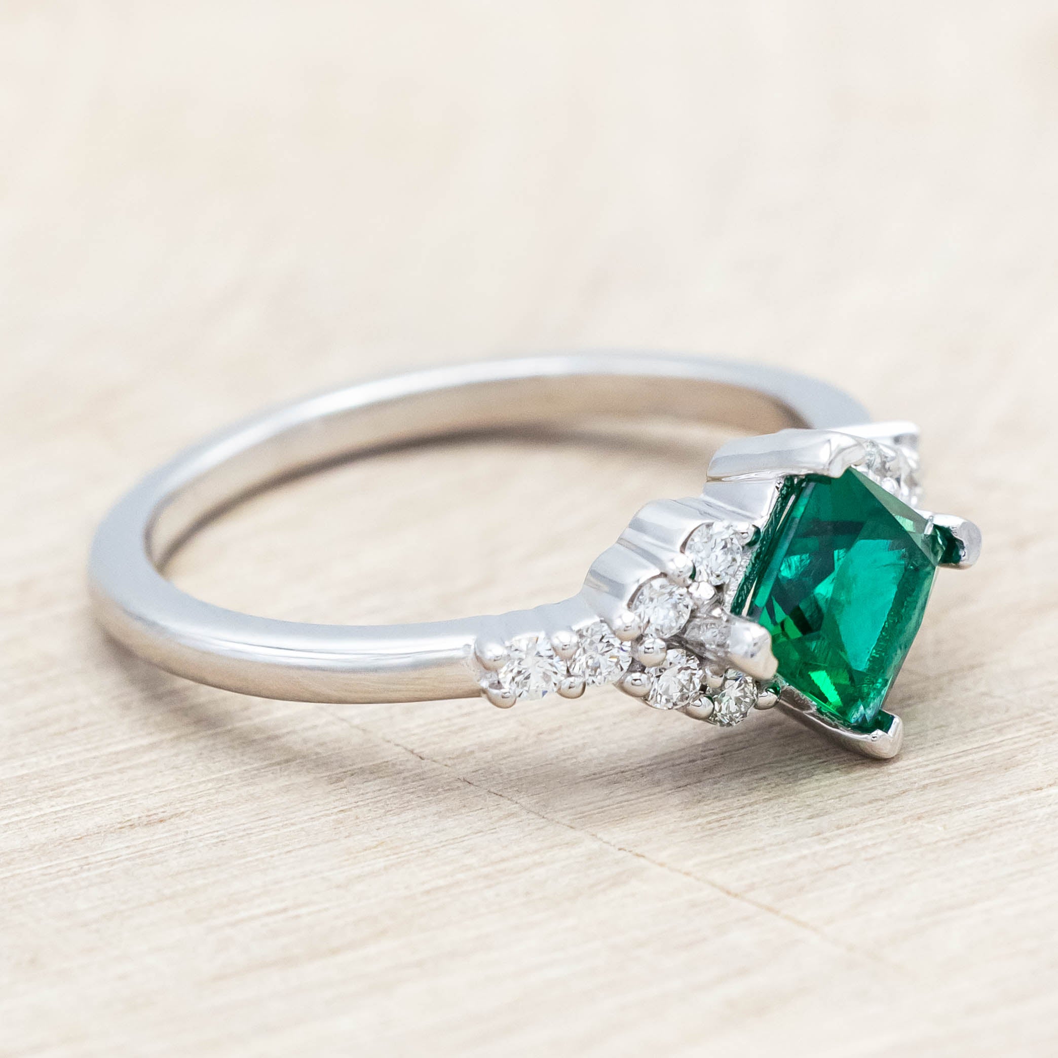 "LAYLA" - PRINCESS CUT ENGAGEMENT RING WITH DIAMOND ACCENTS & TRACER-Staghead Designs