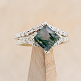 "LAYLA" - PRINCESS CUT MOSS AGATE ENGAGEMENT RING WITH DIAMOND ACCENTS & TRACER