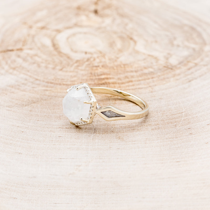 "LOVE STORY" - HEXAGON MOONSTONE ENGAGEMENT RING WITH DIAMOND DUST INLAYS
