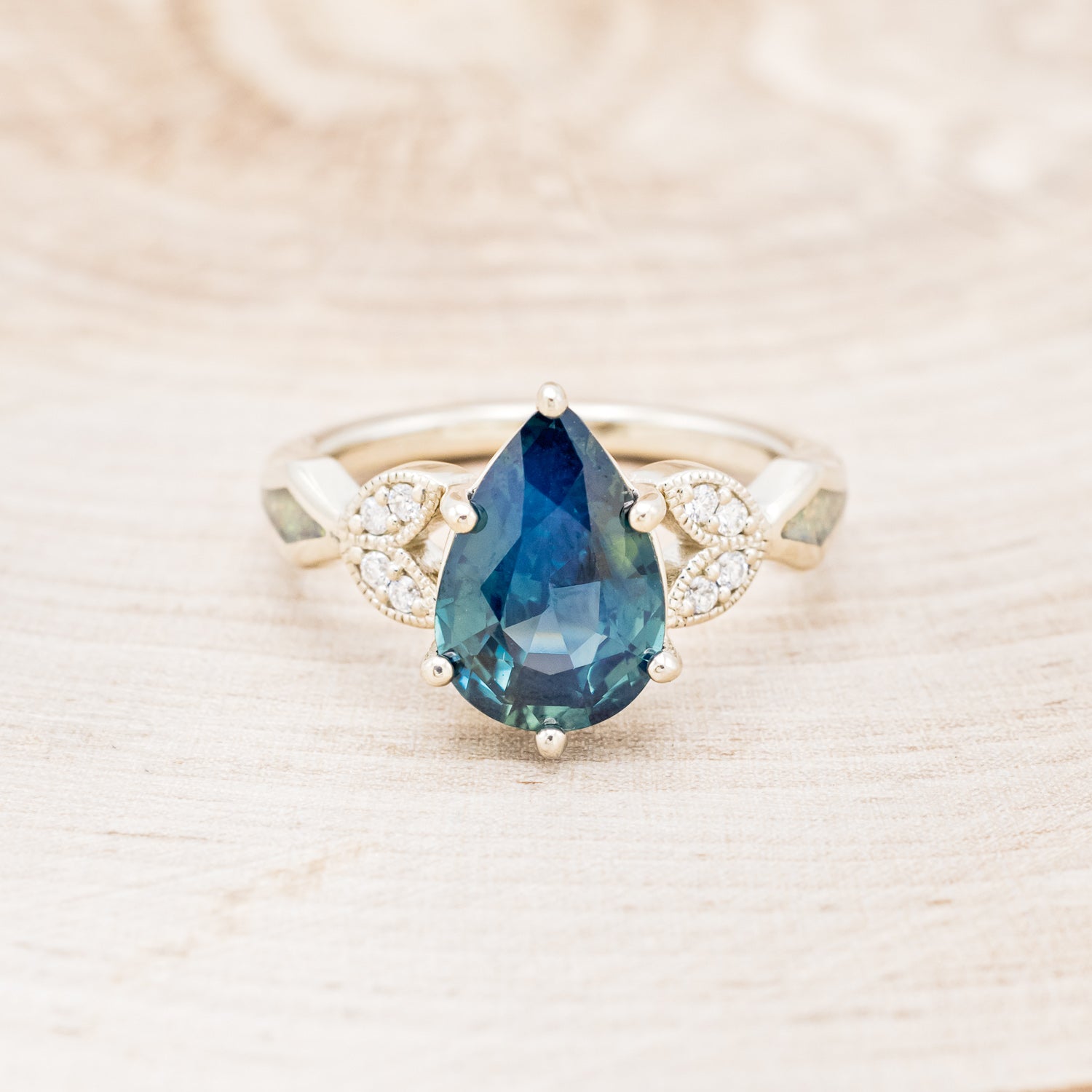 "LUCIA" - ENGAGEMENT RING WITH DIAMOND ACCENTS & TWO INLAYS - MOUNTING ONLY - SELECT YOUR OWN STONE-Staghead Designs