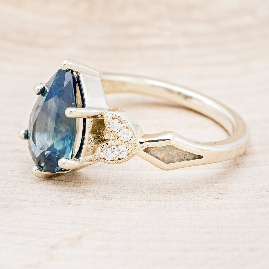 "LUCIA" - ENGAGEMENT RING WITH DIAMOND ACCENTS & TWO INLAYS - MOUNTING ONLY - SELECT YOUR OWN STONE-Staghead Designs