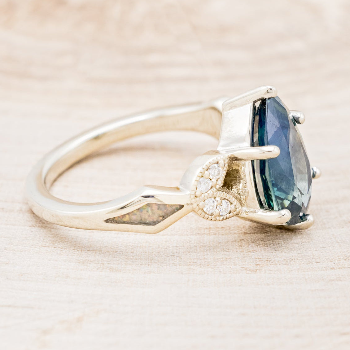 "LUCIA" - ENGAGEMENT RING WITH DIAMOND ACCENTS & TWO INLAYS - MOUNTING ONLY - SELECT YOUR OWN STONE-Staghead Designs