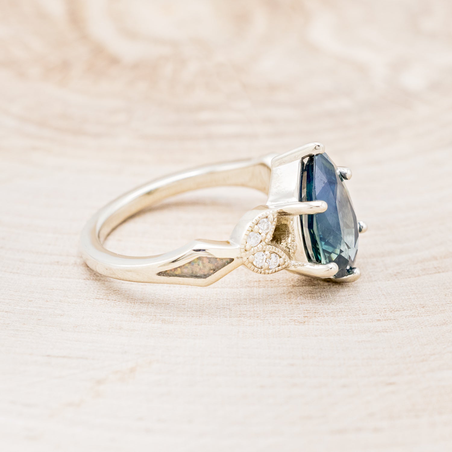 "LUCIA" - ENGAGEMENT RING WITH DIAMOND ACCENTS & TWO INLAYS - MOUNTING ONLY - SELECT YOUR OWN STONE-Staghead Designs