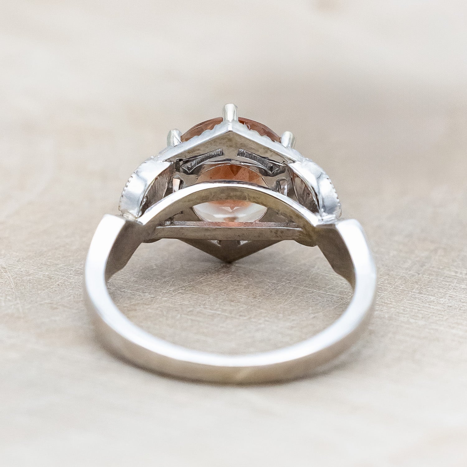 "LUCY IN THE SKY" - ROUND CUT OREGON SUNSTONE ENGAGEMENT RING WITH BLACK DIAMOND ACCENTS & FIRE AND ICE OPAL INLAYS-Staghead Designs