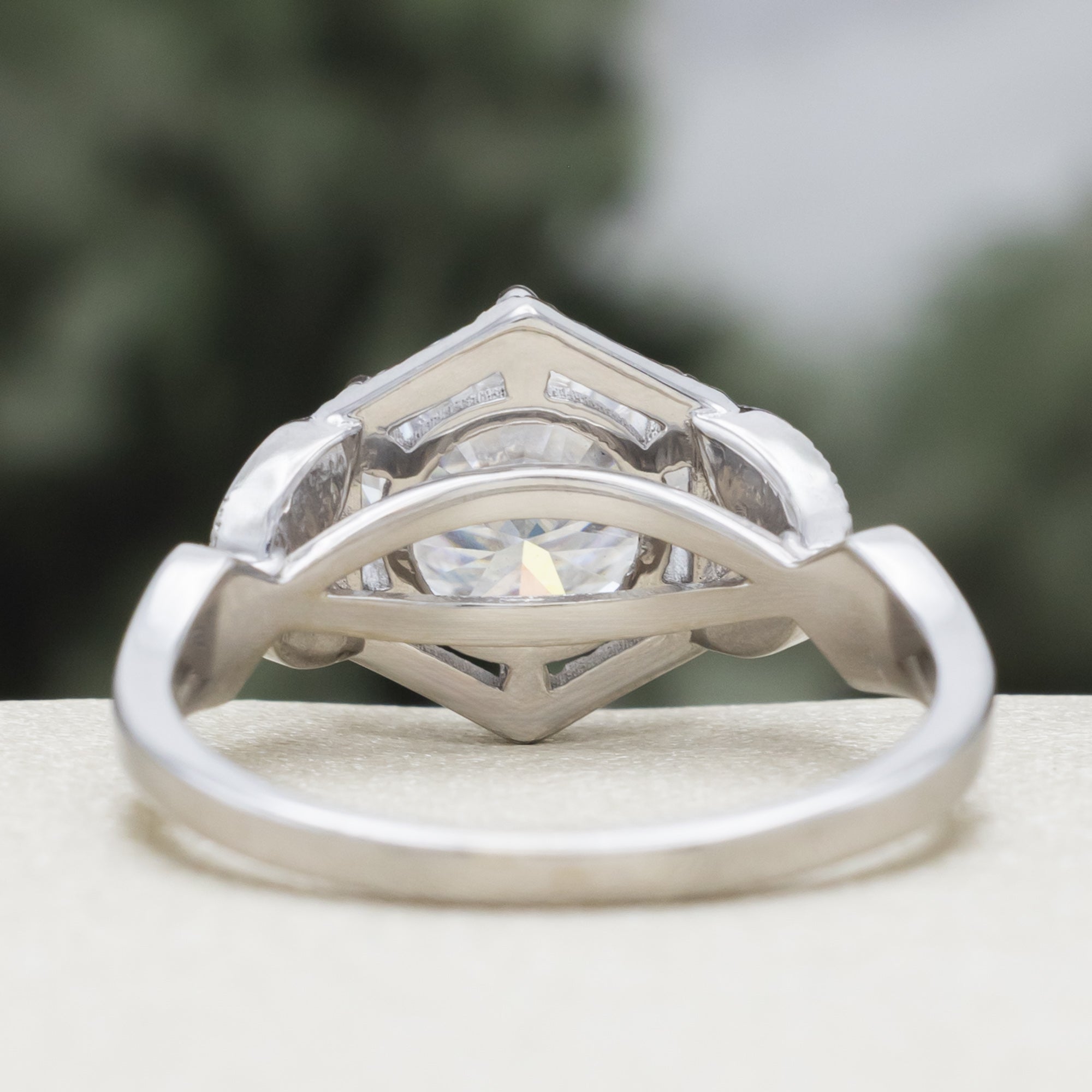 "Lucy In The Sky" - Round Cut Moissanite Engagement Ring With Diamond Accents & Fire And Ice Opal Inlays