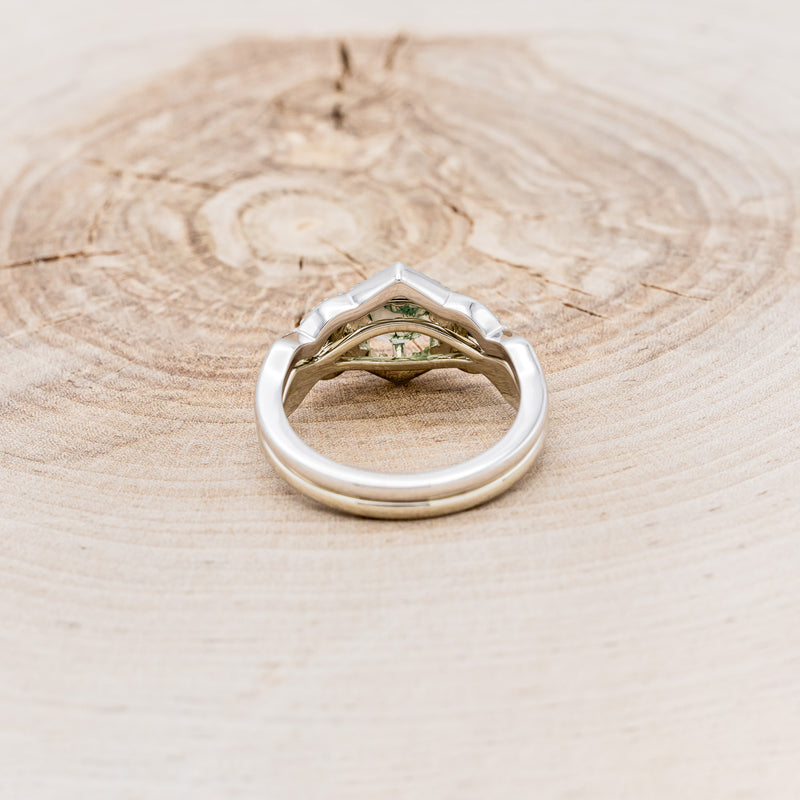 "LUCY IN THE SKY" PETITE - ROUND MOSS AGATE ENGAGEMENT RING WITH DIAMOND HALO, MOSS INLAYS AND DIAMOND TRACER-5