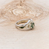 "LUCY IN THE SKY" PETITE - ROUND MOSS AGATE ENGAGEMENT RING WITH DIAMOND HALO, MOSS INLAYS AND DIAMOND TRACER-2