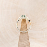 "LUCY IN THE SKY" PETITE - ROUND MOSS AGATE ENGAGEMENT RING WITH DIAMOND HALO & MOSS INLAYS  - READY TO SHIP