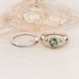 "LUCY IN THE SKY" PETITE - ROUND MOSS AGATE ENGAGEMENT RING WITH DIAMOND HALO, MOSS INLAYS AND DIAMOND TRACER-6