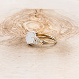 "LUCY IN THE SKY" - FACETED HEXAGON MOONSTONE WEDDING BAND SET WITH DIAMOND HALO & TRACER