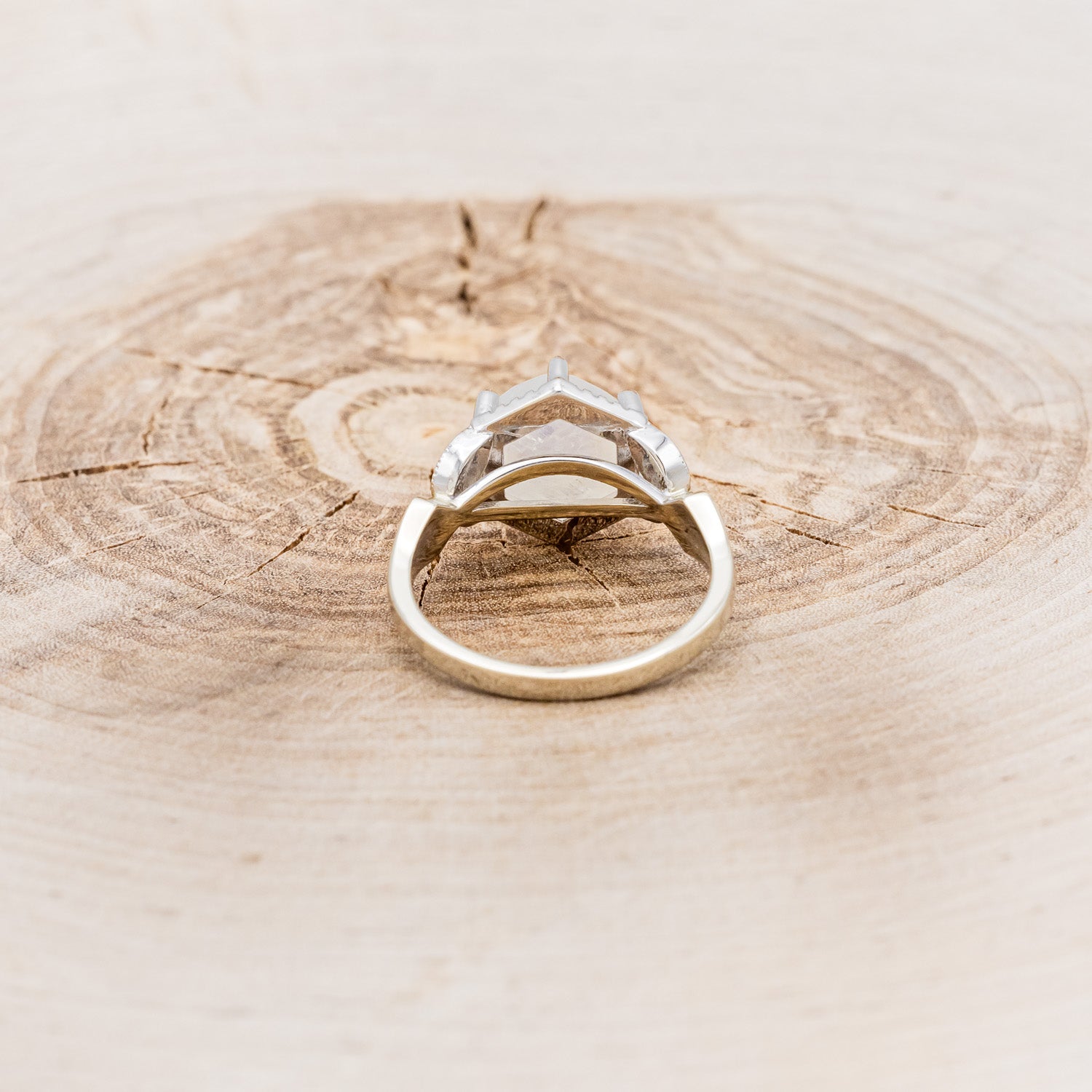 MATCHING SET OF "LUCY IN THE SKY" FACETED HEXAGON MOONSTONE & "DYAD" ANTLER INLAY WEDDING RINGS-12