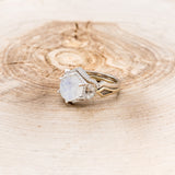 "LUCY IN THE SKY" - FACETED HEXAGON MOONSTONE WEDDING BAND SET WITH DIAMOND HALO & TRACER