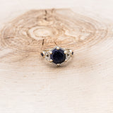 "LUCY IN THE SKY" - HEXAGON BLUE GOLDSTONE ENGAGEMENT RING WITH DIAMOND HALO & GOLDSTONE INLAYS-11