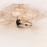 "LUCY IN THE SKY" - HEXAGON BLUE GOLDSTONE ENGAGEMENT RING WITH DIAMOND HALO & GOLDSTONE INLAYS-10