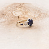 "LUCY IN THE SKY" - HEXAGON BLUE GOLDSTONE ENGAGEMENT RING WITH DIAMOND HALO & GOLDSTONE INLAYS-9