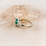 "LUCY IN THE SKY" - HEXAGON LAB GROWN EMERALD ENGAGEMENT RING WITH DIAMOND HALO & MOSS INLAYS-9