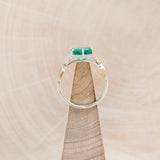 "LUCY IN THE SKY" - HEXAGON LAB GROWN EMERALD ENGAGEMENT RING WITH DIAMOND HALO & MOSS INLAYS-12