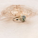 "LUCY IN THE SKY" - HEXAGON MOSS AGATE ENGAGEMENT RING WITH DIAMOND HALO, MOSS INLAYS & ROSEBUD ACCENTS-2