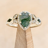 "LUCY IN THE SKY" - PEAR-SHAPED MOSS AGATE ENGAGEMENT RING WITH DIAMOND HALO & MOSS INLAYS-1