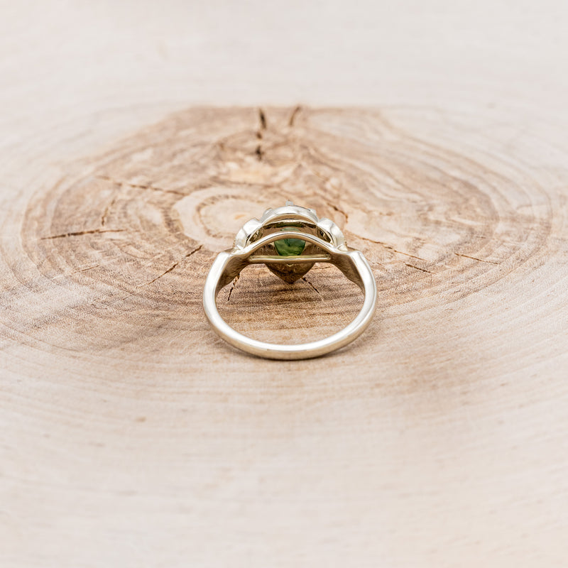 "LUCY IN THE SKY" - PEAR-SHAPED MOSS AGATE ENGAGEMENT RING WITH DIAMOND HALO & MOSS INLAYS-5