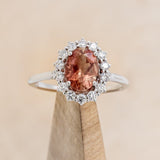 "MALINA" - OVAL OREGON SUNSTONE ENGAGEMENT RING WITH DIAMOND HALO-1