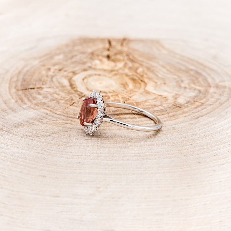 "MALINA" - OVAL OREGON SUNSTONE ENGAGEMENT RING WITH DIAMOND HALO-3