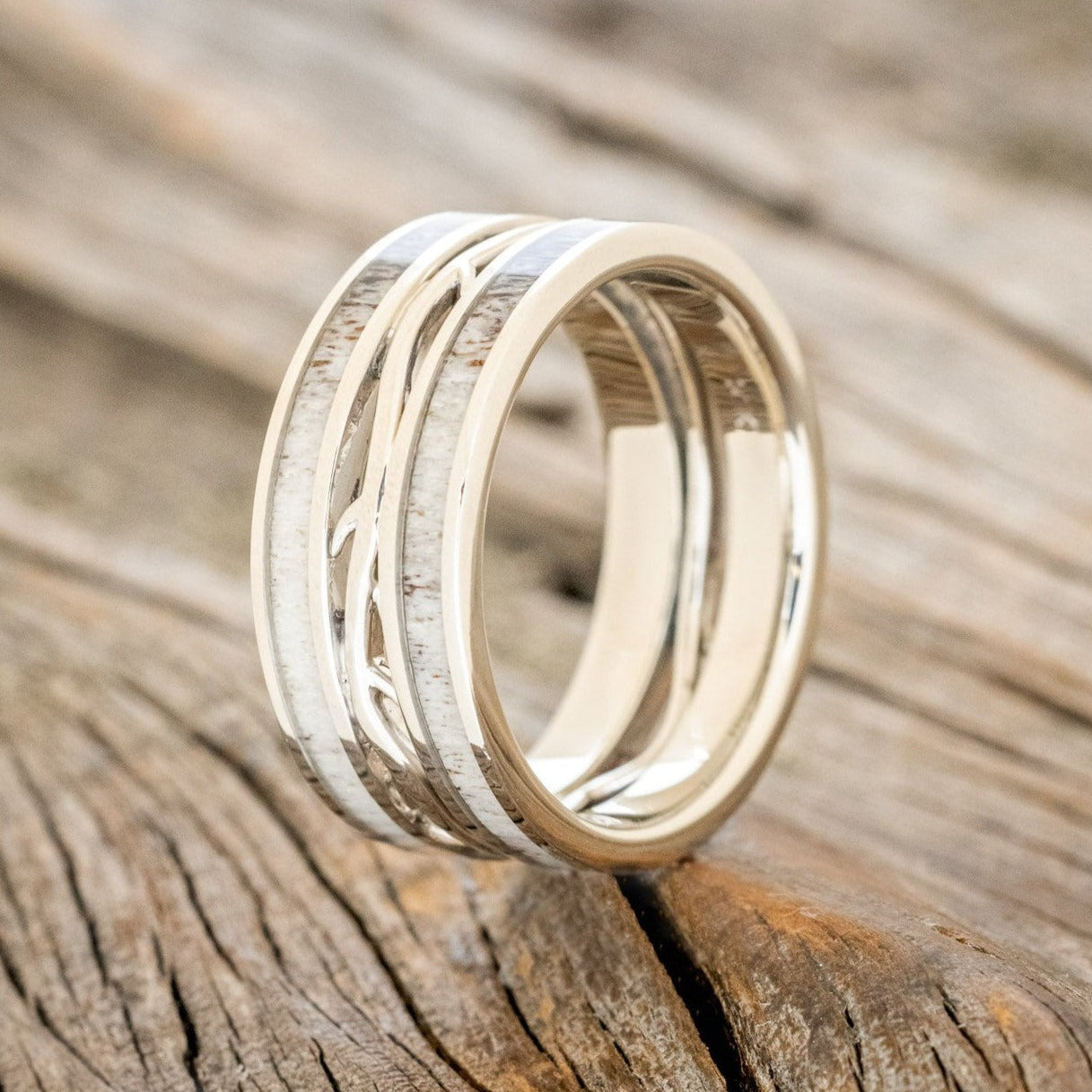 MEN'S "ARTEMIS" - TWO INLAY WEDDING RING FEATURING A 14K GOLD BAND-Staghead Designs