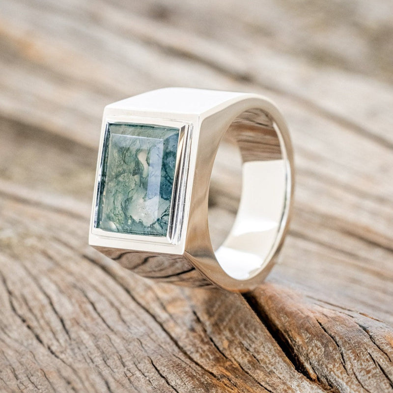 "LENNOX" - FLAT TOP MOSS AGATE WEDDING RING-1