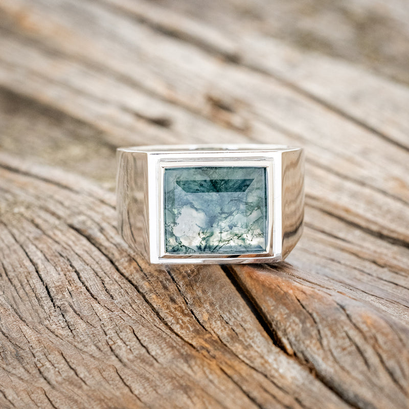 "LENNOX" - FLAT TOP MOSS AGATE WEDDING RING - 3