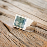 "LENNOX" - FLAT TOP MOSS AGATE WEDDING RING-2