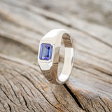 "ARTHUR" - BEZEL SET LAB-GROWN SAPPHIRE WEDDING BAND - 14K WHITE GOLD - SIZE 9 3/4-2