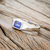 "ARTHUR" - BEZEL SET LAB-GROWN SAPPHIRE WEDDING BAND - 14K WHITE GOLD - SIZE 9 3/4-3