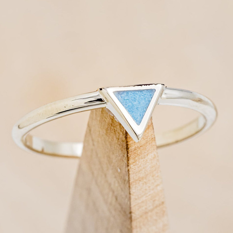"MERA" - CRUSHED TURQUOISE ENGAGEMENT RING WITH A DIAMOND V-SHAPED TRACER-Staghead Designs
