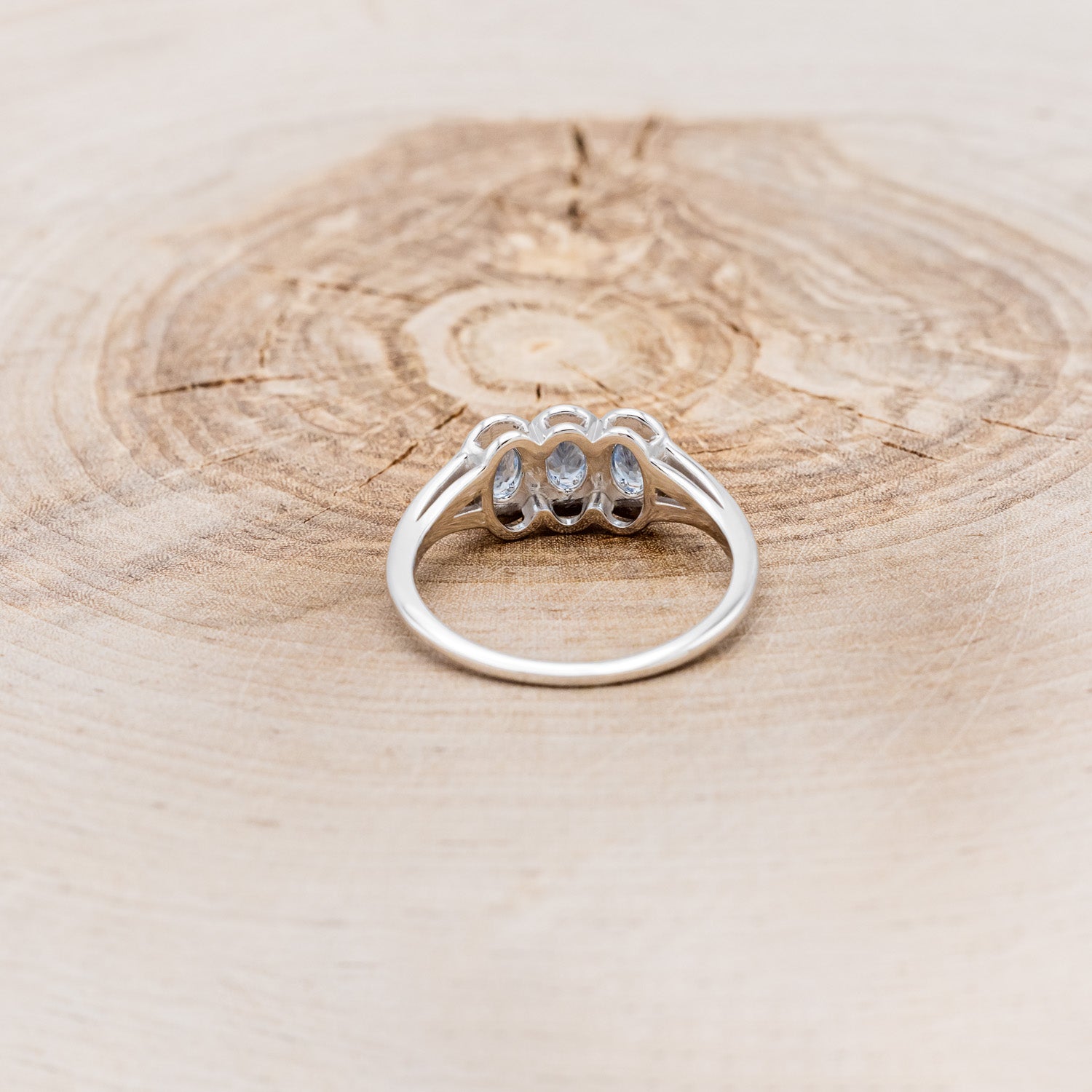 "MERCILLA" - THREE STONE OVAL AQUAMARINE ENGAGEMENT RING WITH DIAMOND ACCENTS-5