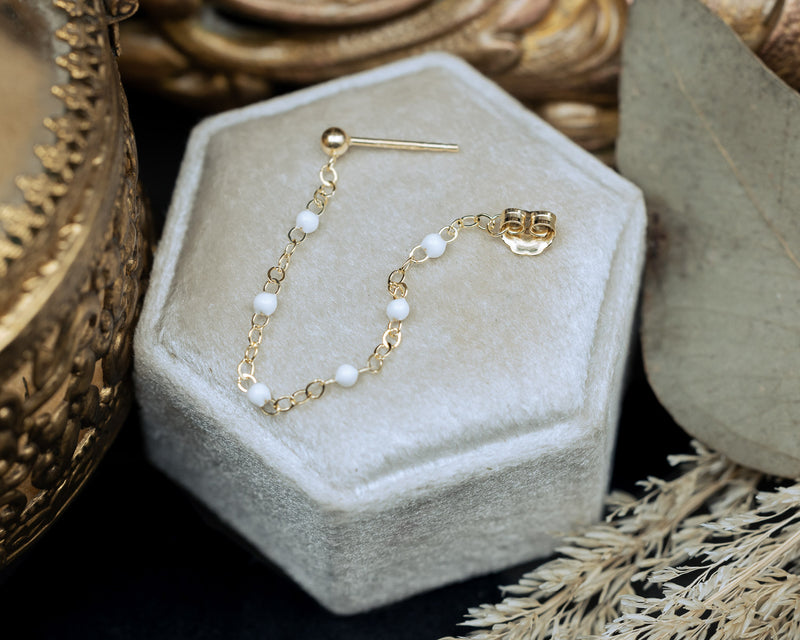 14K GOLD WHITE ENAMEL BEADED EARRINGS-Staghead Designs