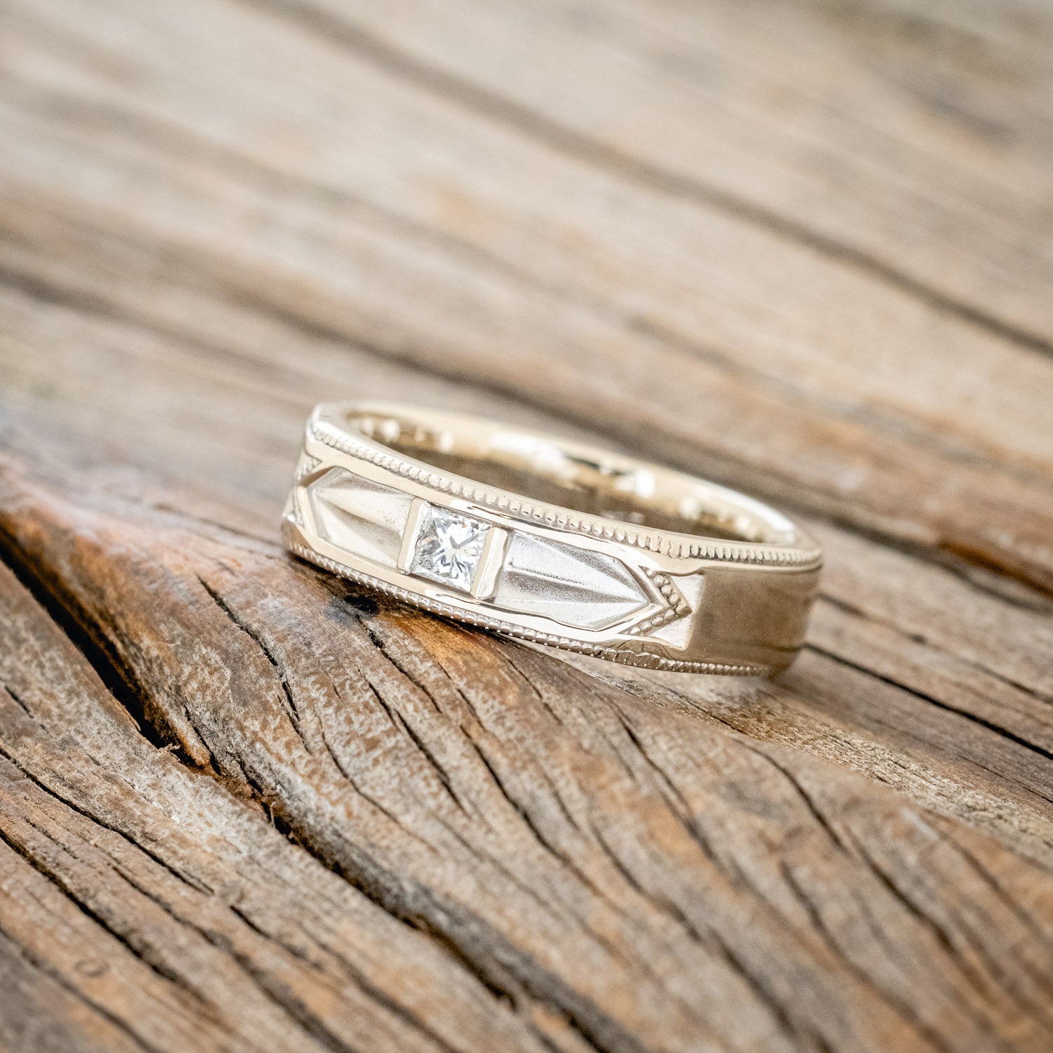 MILGRAIN PATTERN MEN'S ENGAGEMENT RING WITH A DIAMOND ACCENT-6