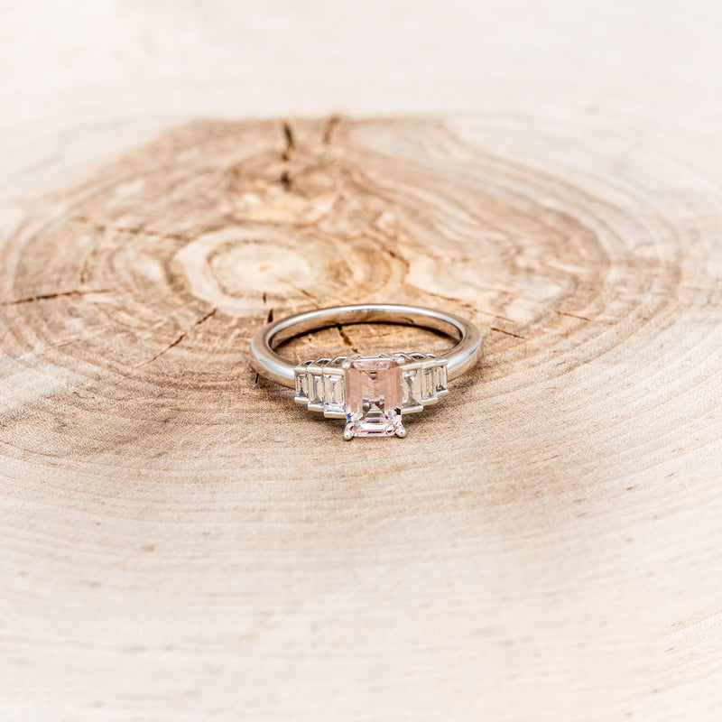 MCKENZIE" - EMERALD CUT MORGANITE ENGAGEMENT RING WITH LAB-GROWN DIAMOND ACCENTS