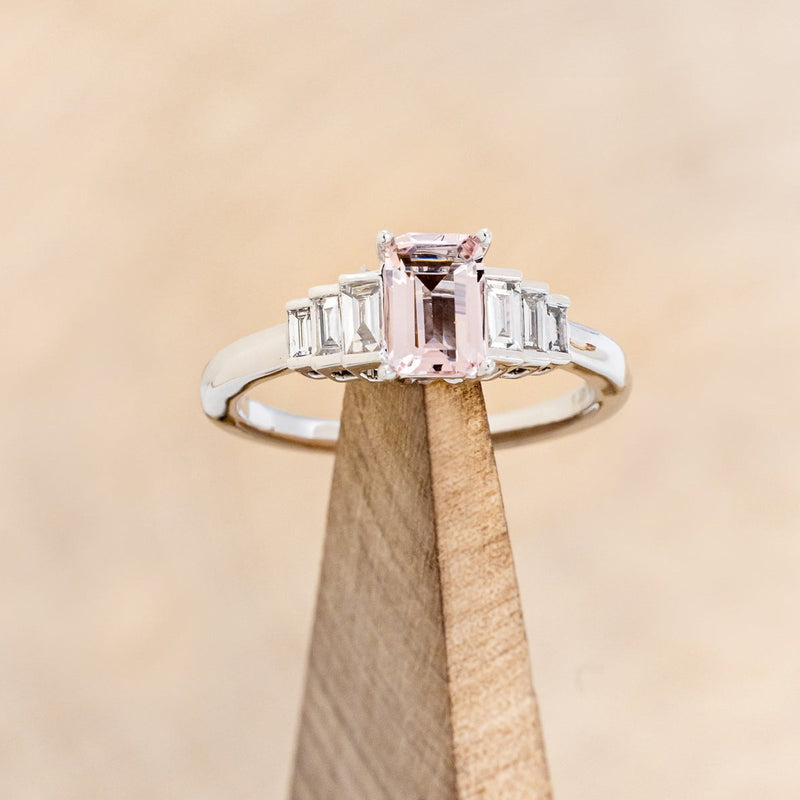 MCKENZIE" - EMERALD CUT MORGANITE ENGAGEMENT RING WITH LAB-GROWN DIAMOND ACCENTS-1