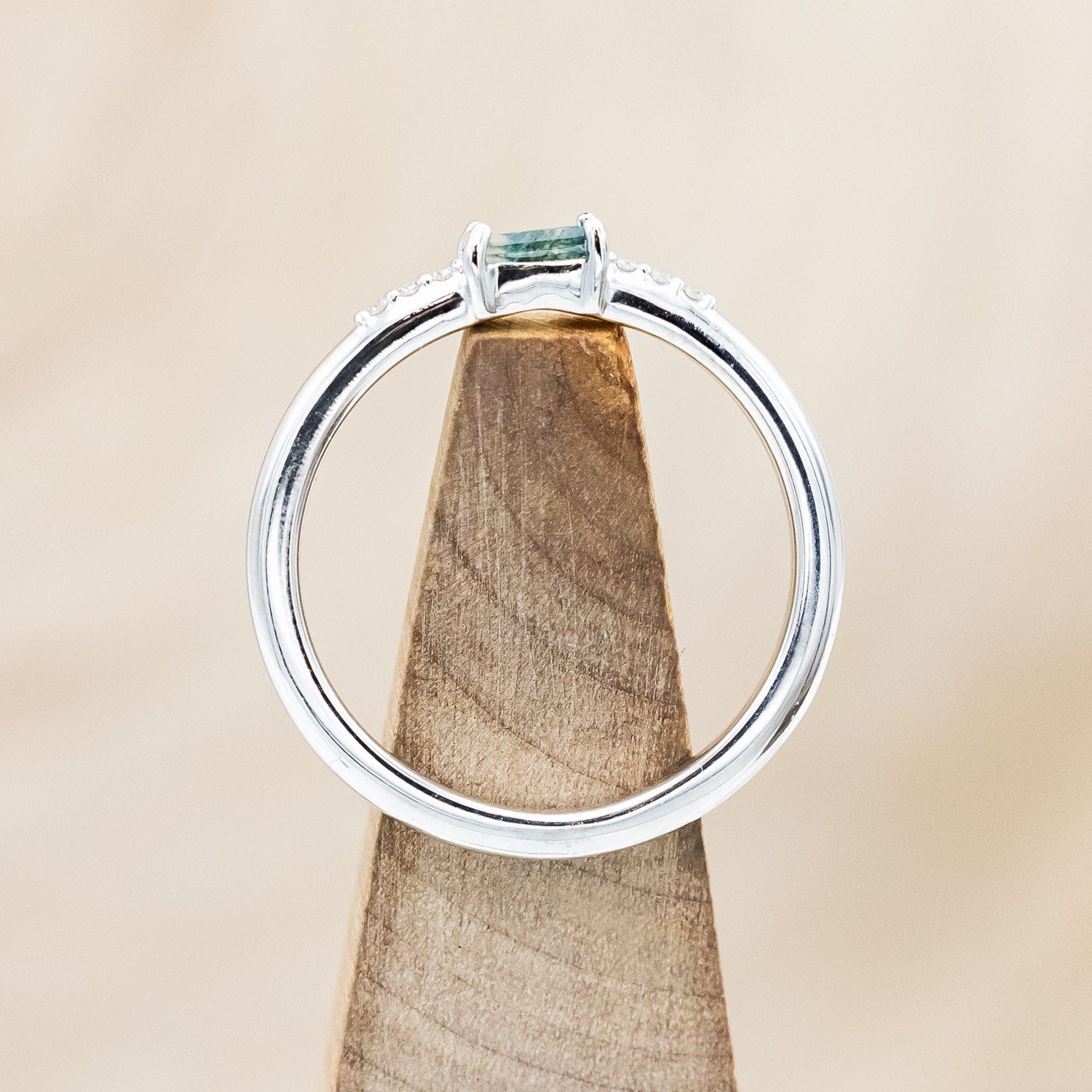 "NATALIA" - BAGUETTE-CUT MOSS AGATE STACKER WITH DIAMOND ACCENTS-Staghead Designs