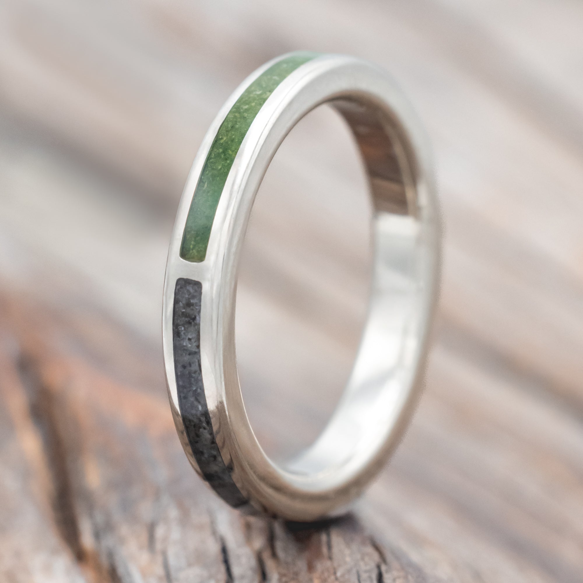 "HARMONY" - MOSS & MOONSTONE SPLIT STACKING BAND-Staghead Designs