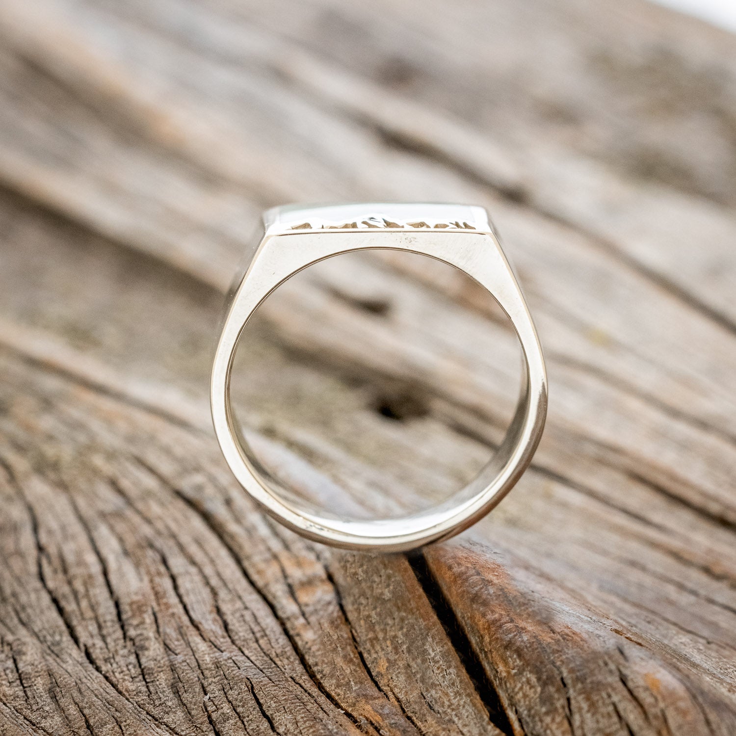 "ATLAS" - MOUNTAIN ENGRAVED WEDDING BAND WITH MALACHITE INLAY-Staghead Designs