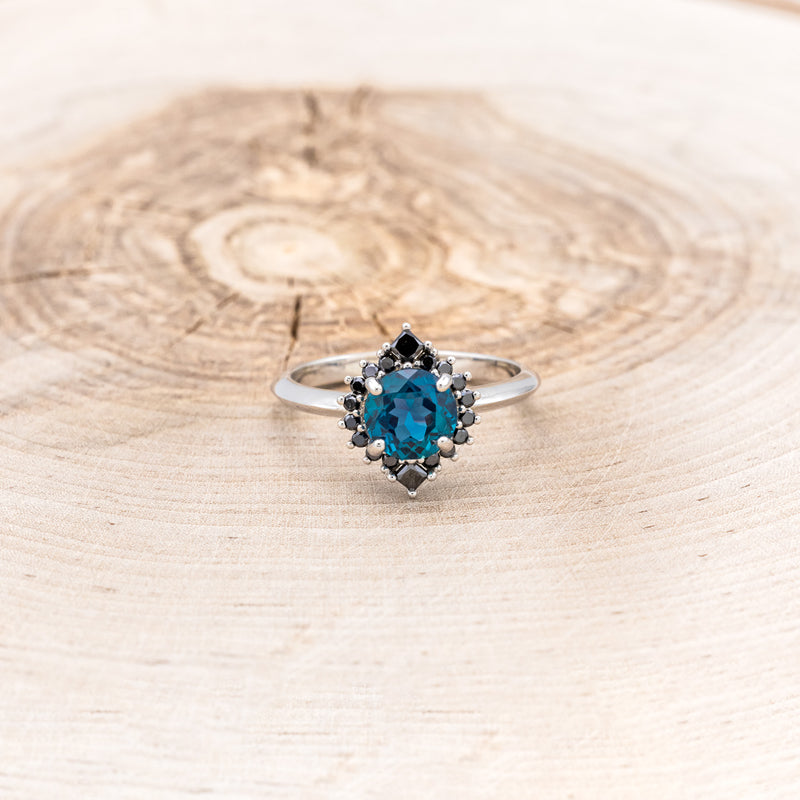 "NEREZZA" - ROUND CUT LAB-GROWN ALEXANDRITE ENGAGEMENT RING WITH A BLACK DIAMOND HALO-4