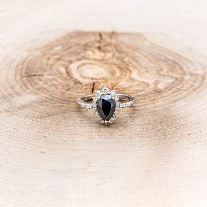 "LAVERNA LUX" - PEAR- SHAPED BLACK MOISSANITE ENGAGEMENT RING WITH DIAMOND HALO & ACCENTS - 4