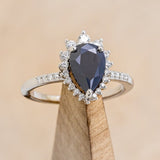 "LAVERNA LUX" - PEAR- SHAPED BLACK MOISSANITE ENGAGEMENT RING WITH DIAMOND HALO & ACCENTS - 1