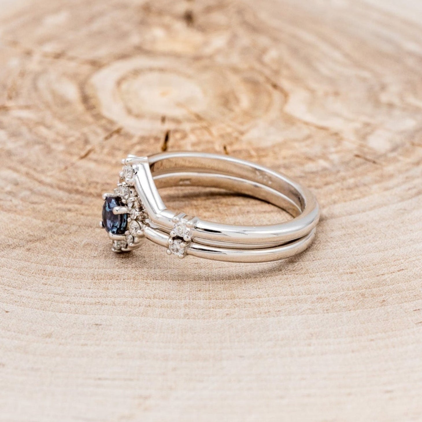 "STARLA" - ROUND CUT LAB-GROWN ALEXANDRITE ENGAGEMENT RING WITH STARBURST DIAMOND HALO & TRACER-3
