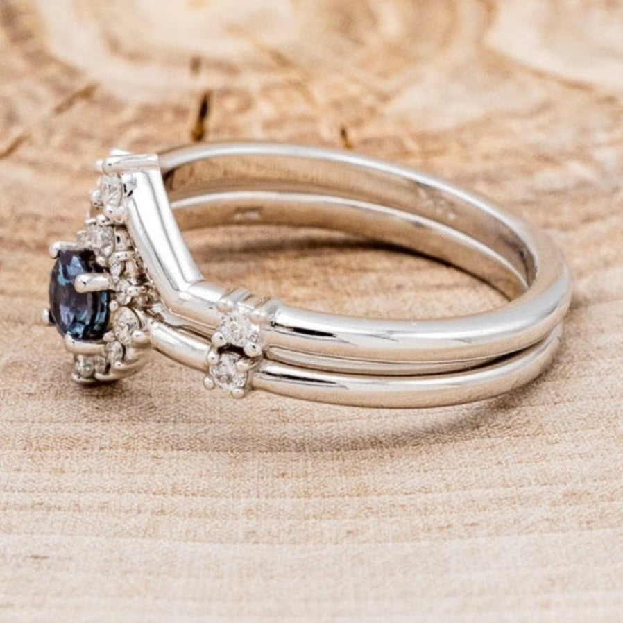 "STARLA" - ROUND CUT LAB-GROWN ALEXANDRITE ENGAGEMENT RING WITH STARBURST DIAMOND HALO & TRACER-3