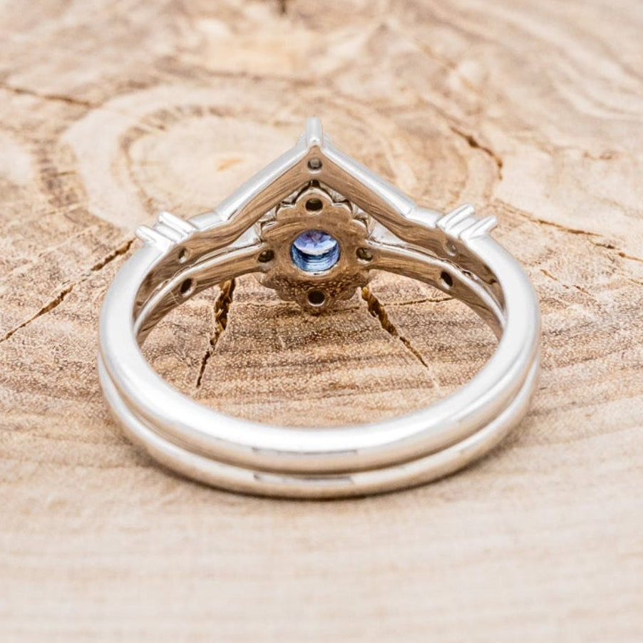 "STARLA" - ROUND CUT LAB-GROWN ALEXANDRITE ENGAGEMENT RING WITH STARBURST DIAMOND HALO & TRACER-5