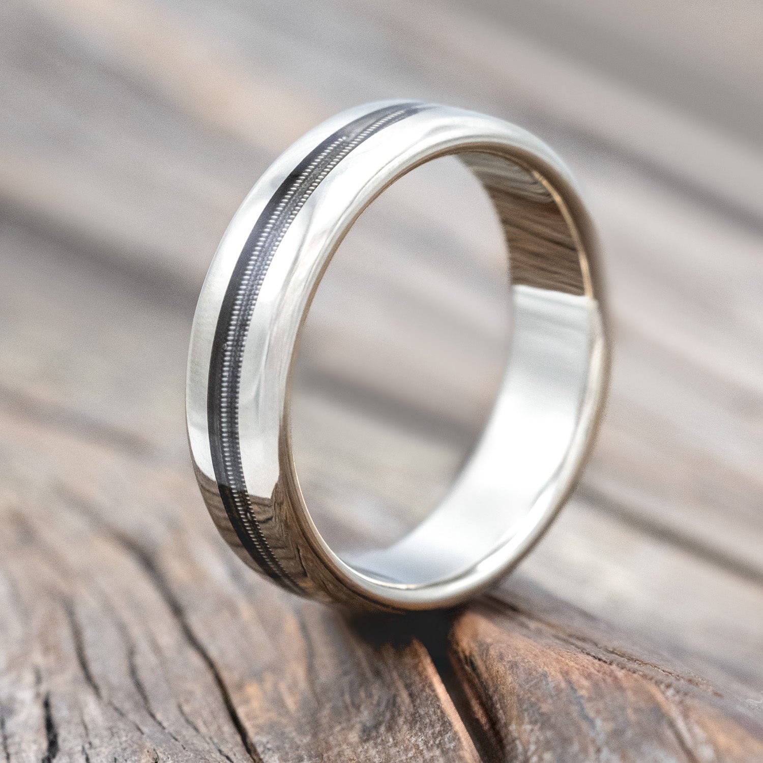 "NIRVANA" - CENTERED GUITAR STRING WEDDING BAND-Staghead Designs