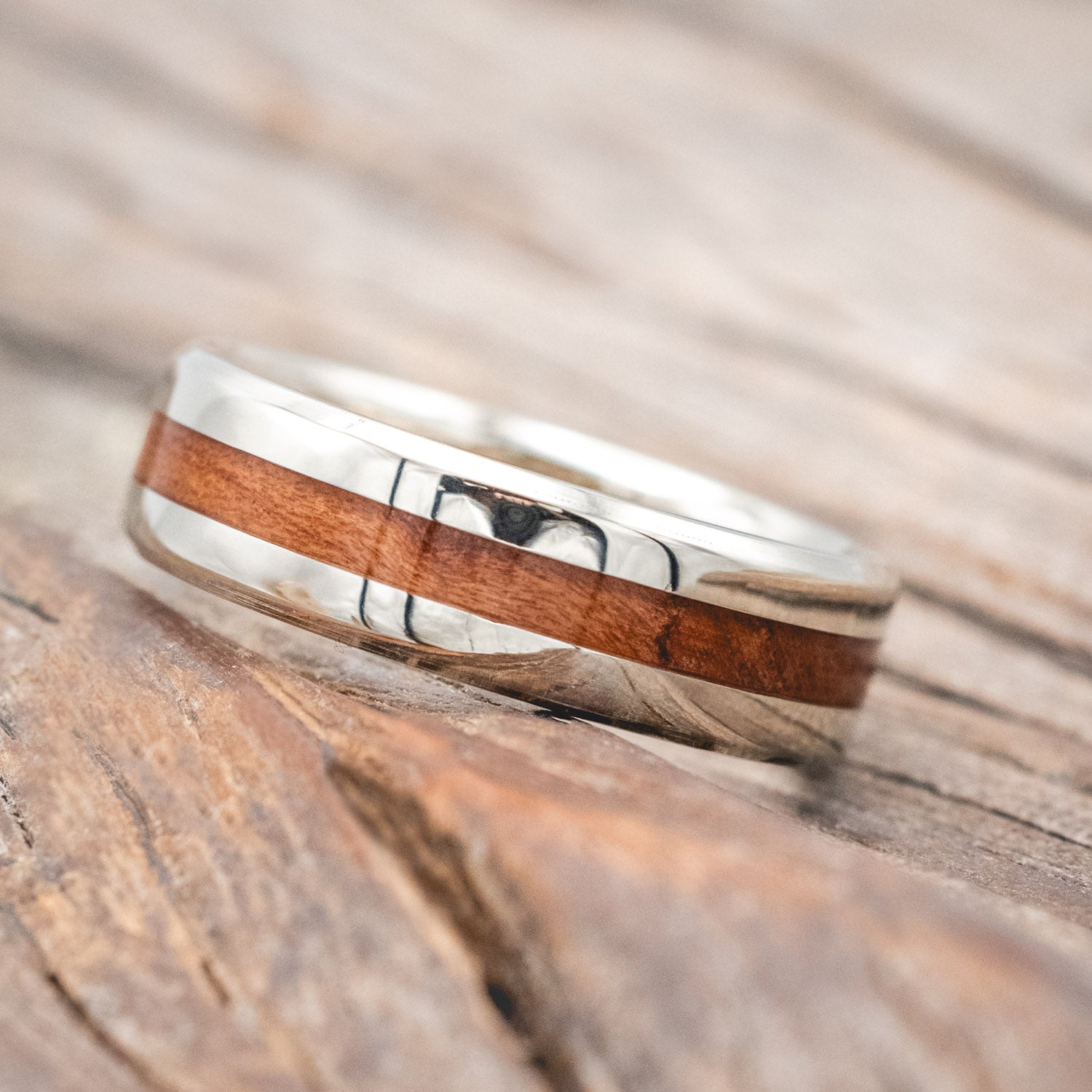 "NIRVANA" - CENTERED REDWOOD WEDDING RING-Staghead Designs