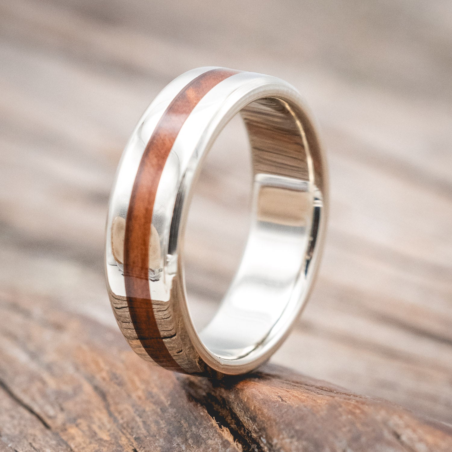 "NIRVANA" - CENTERED REDWOOD WEDDING RING-Staghead Designs